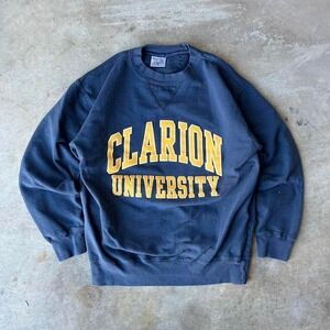Navy blue vintage 90s crewneck sweatshirt with yellow Clairon University  Size M